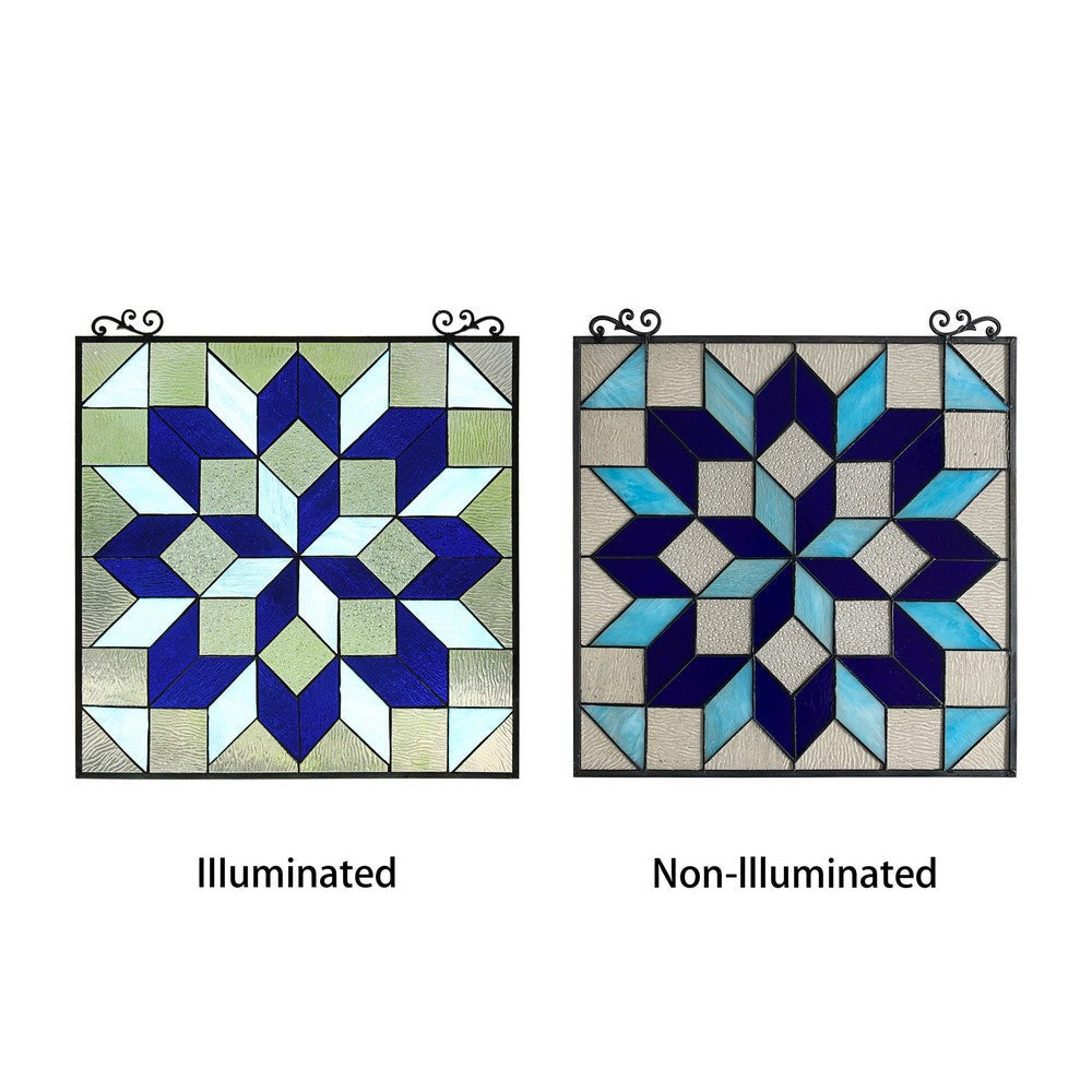 Chloe Lighting Labyrinth Tiffany-Style Geometric Stained Glass Window Panel 25’’ Height CHL-CH8P036BG25-SQR