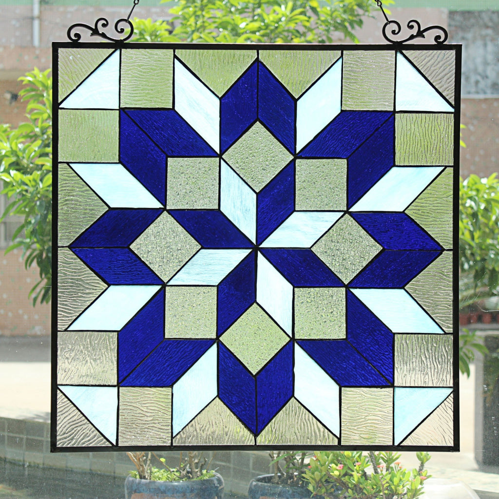 Chloe Lighting Labyrinth Tiffany-Style Geometric Stained Glass Window Panel 25" Height