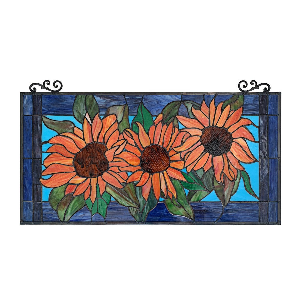 Chloe Lighting Helianthus Tiffany-Style Floral Stained Glass Window Panel 31’’ Width CHL-CH8P041OF31-HRT