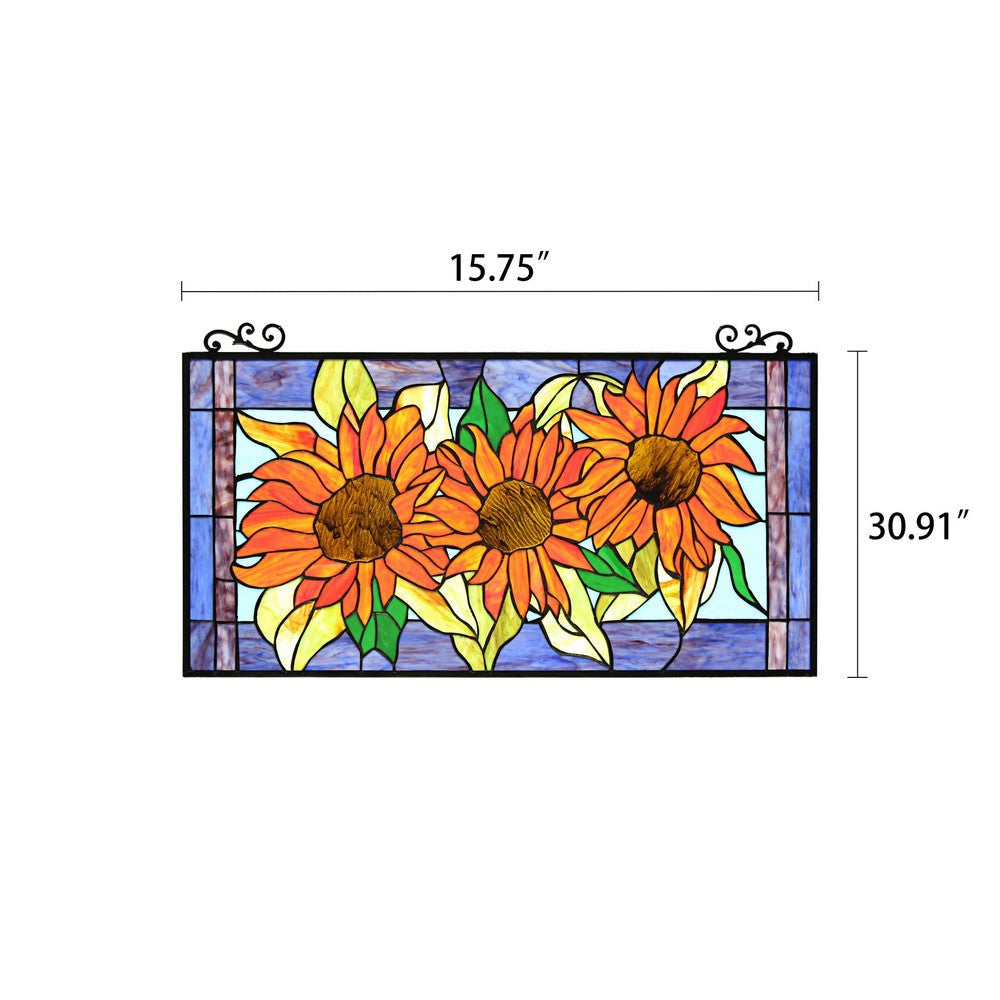 Chloe Lighting Helianthus Tiffany-Style Floral Stained Glass Window Panel 31’’ Width CHL-CH8P041OF31-HRT