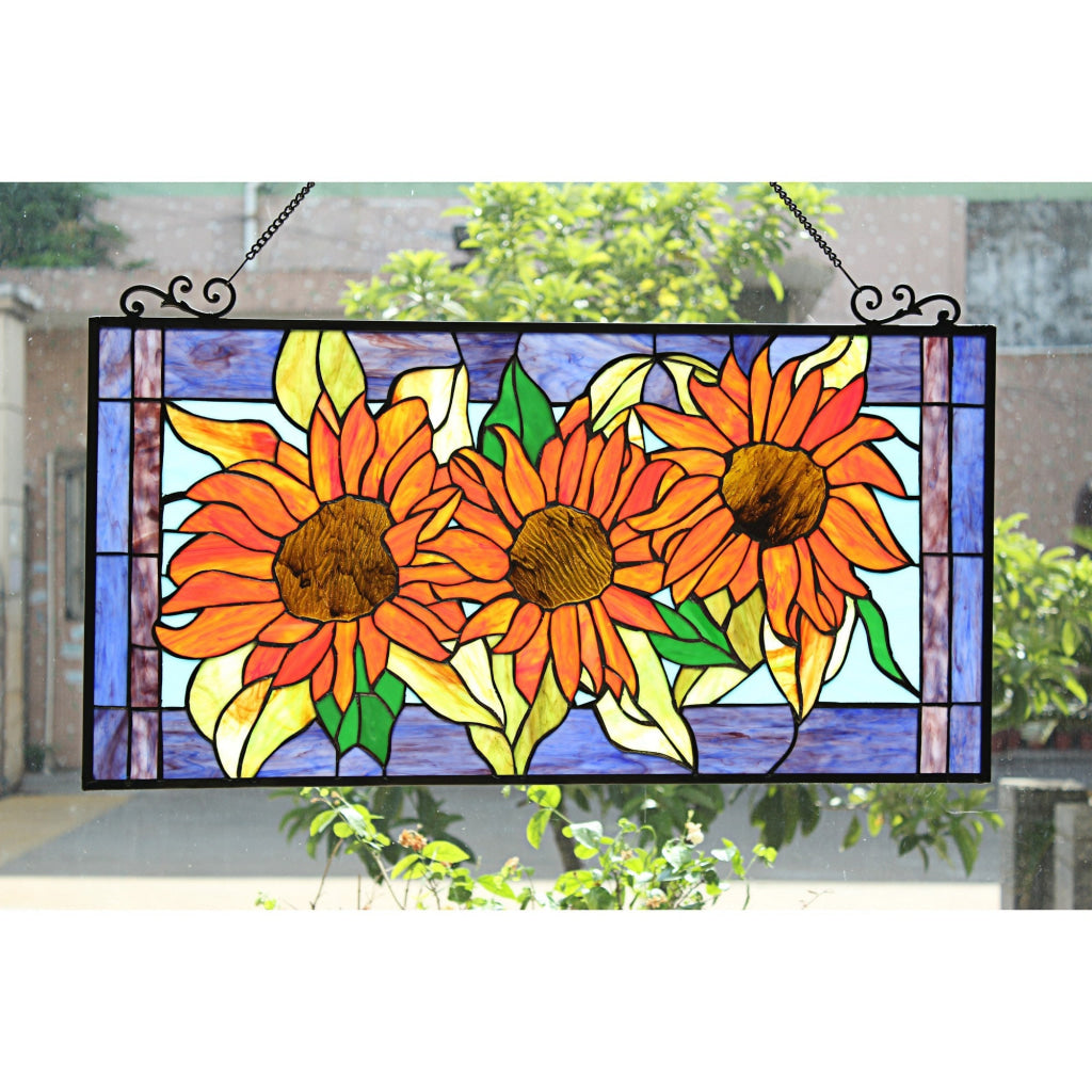 Chloe Lighting Helianthus Tiffany-Style Floral Stained Glass Window Panel 31" Width