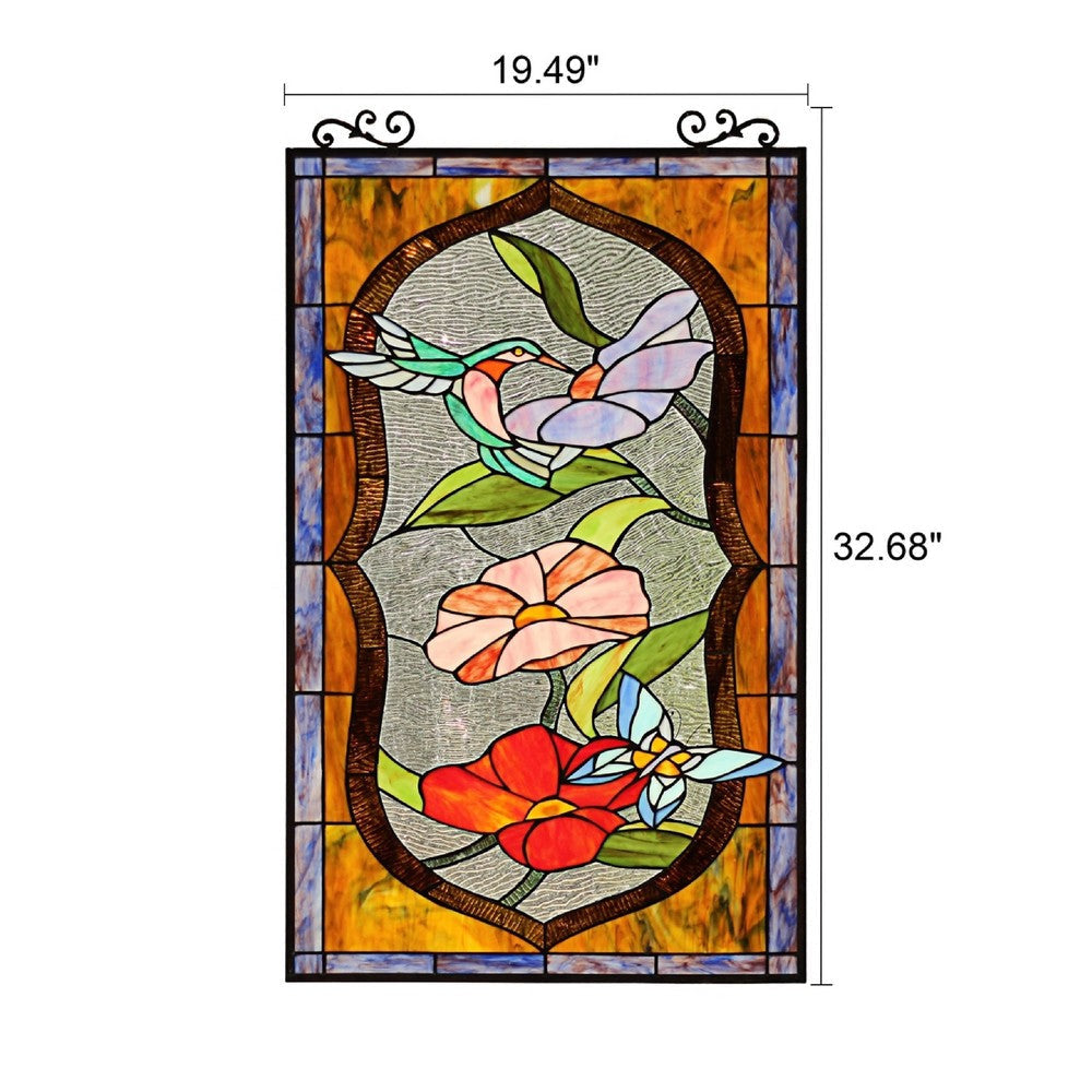 CHLOE Lighting POPPY Tiffany-Style Animal/Floral Stained Glass Window Panel 31’’ Height CHL-CH8P042OA31-VRT