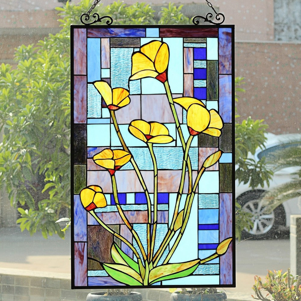 CHLOE Lighting LILIUM Tiffany-Style Floral Stained Glass Window Panel 32’’ Height CHL-CH8P043OF31-VRT