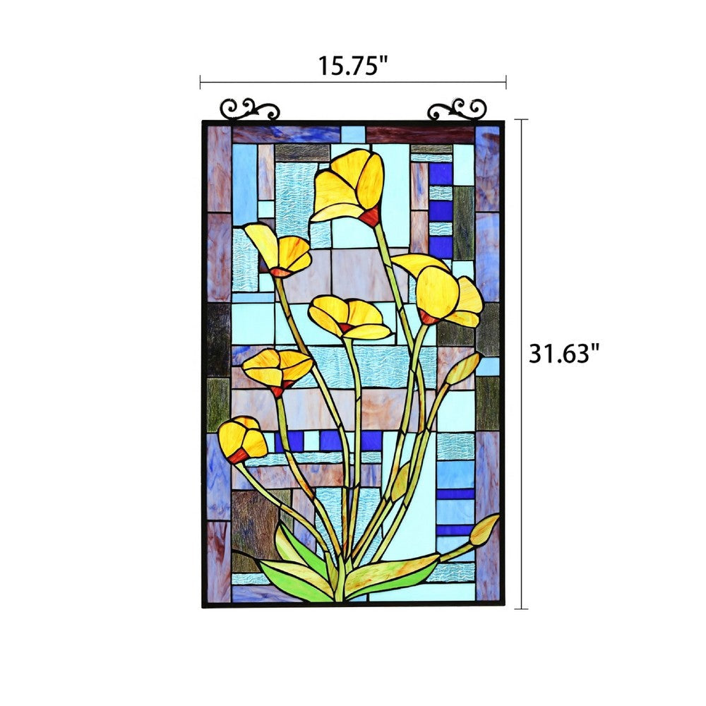 CHLOE Lighting LILIUM Tiffany-Style Floral Stained Glass Window Panel 32’’ Height CHL-CH8P043OF31-VRT