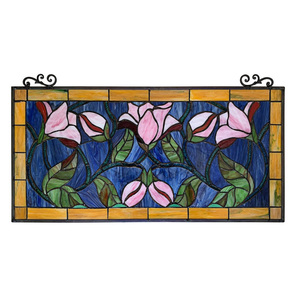 Chloe Lighting Oriental Tiffany-Style Floral Stained Glass Window Panel 34’’ Wide CHL-CH8P044GF34-HRT