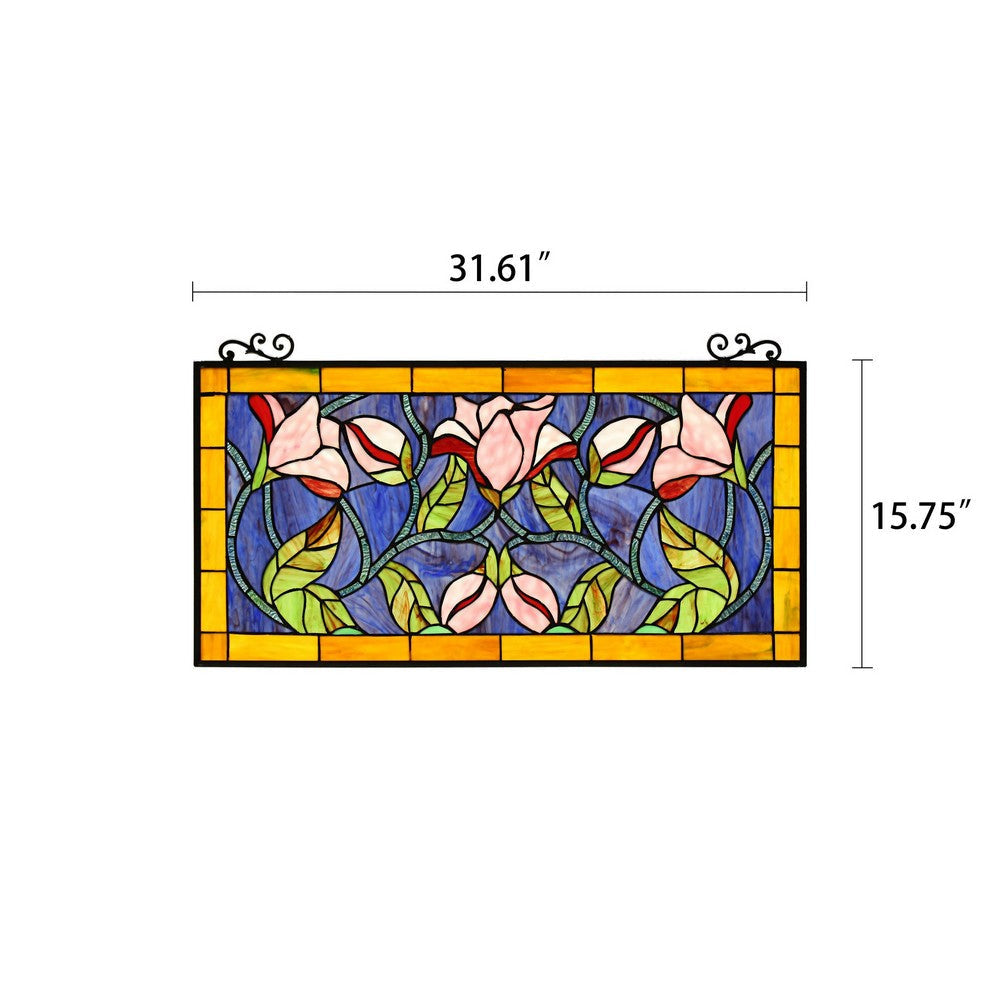 Chloe Lighting Oriental Tiffany-Style Floral Stained Glass Window Panel 34’’ Wide CHL-CH8P044GF34-HRT