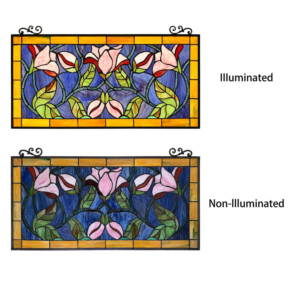 Chloe Lighting Oriental Tiffany-Style Floral Stained Glass Window Panel 34’’ Wide CHL-CH8P044GF34-HRT