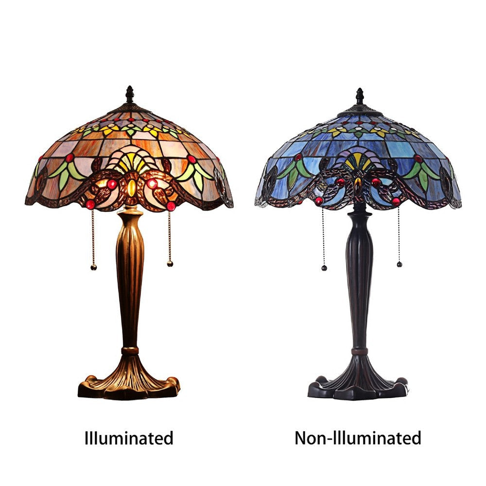 CHLOE Lighting ELENA Tiffany-Style 2-Light Victorian Stained Glass Table Lamp 16’’ Wide CHL-CH8T203PV16-TL2