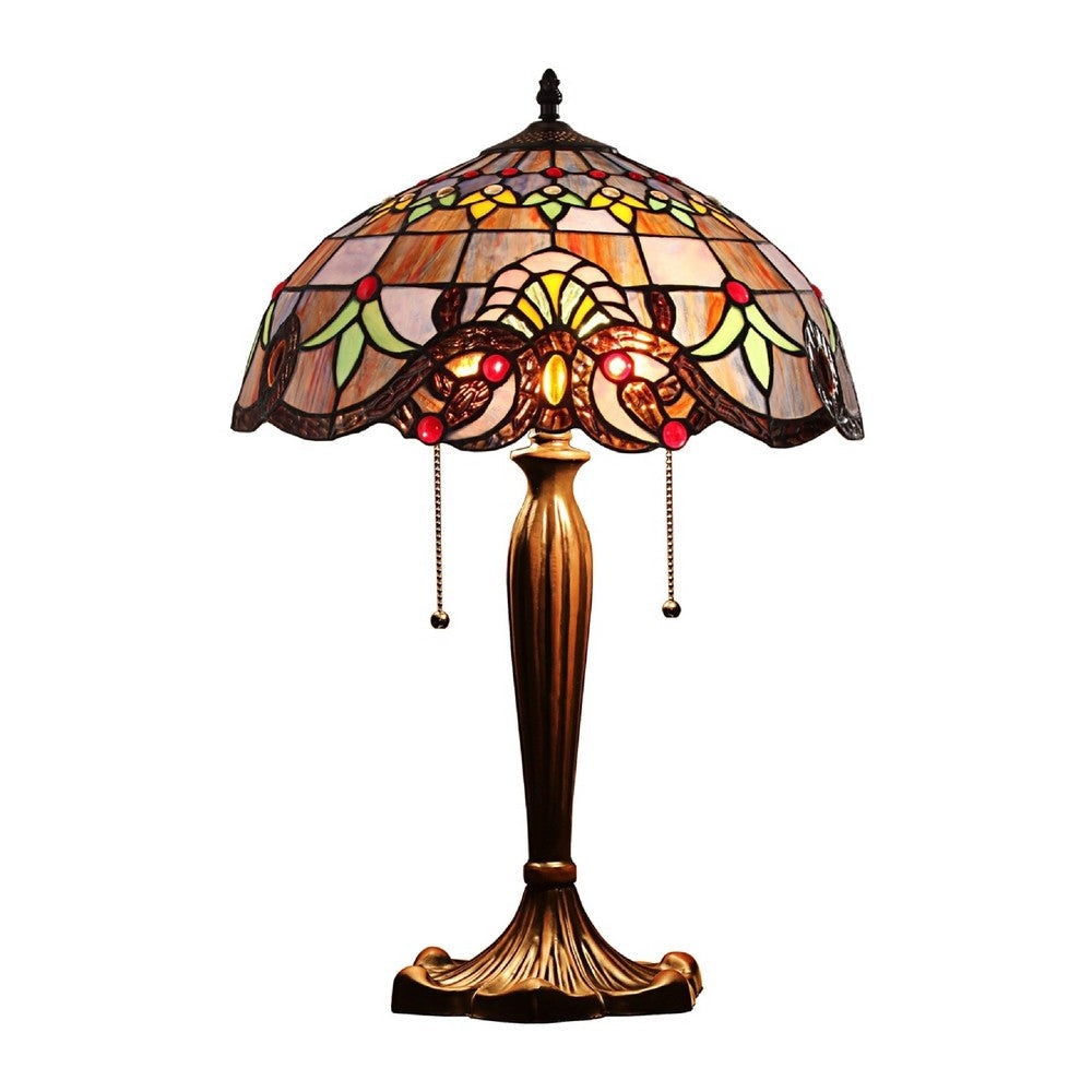 CHLOE Lighting ELENA Tiffany-Style 2-Light Victorian Stained Glass Table Lamp 16" Wide