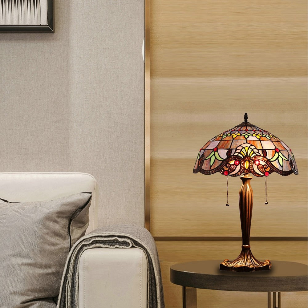 CHLOE Lighting ELENA Tiffany-Style 2-Light Victorian Stained Glass Table Lamp 16" Wide