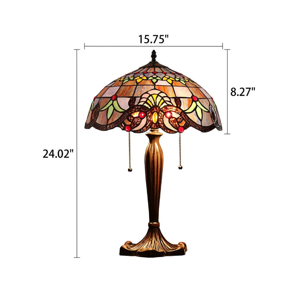 CHLOE Lighting ELENA Tiffany-Style 2-Light Victorian Stained Glass Table Lamp 16’’ Wide CHL-CH8T203PV16-TL2