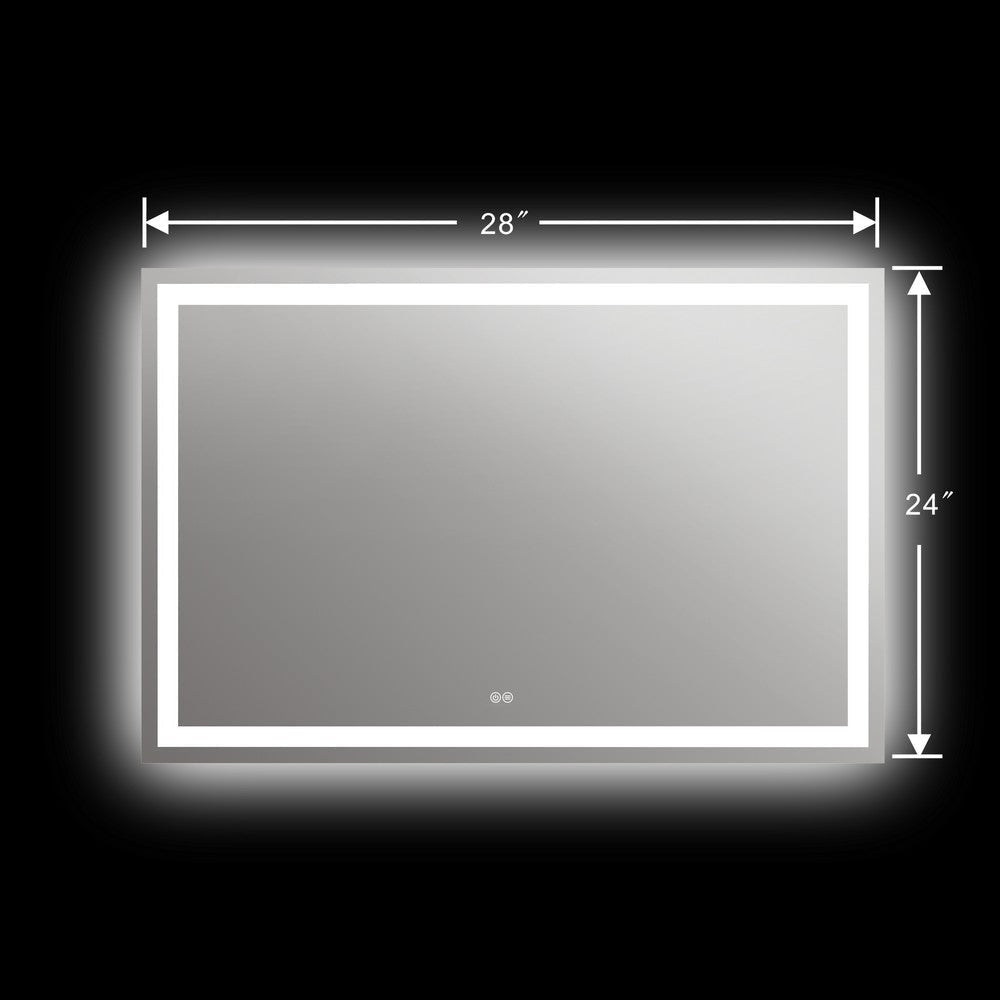 Square Mirror with LED Light and Dimmable Touch Button, Clear