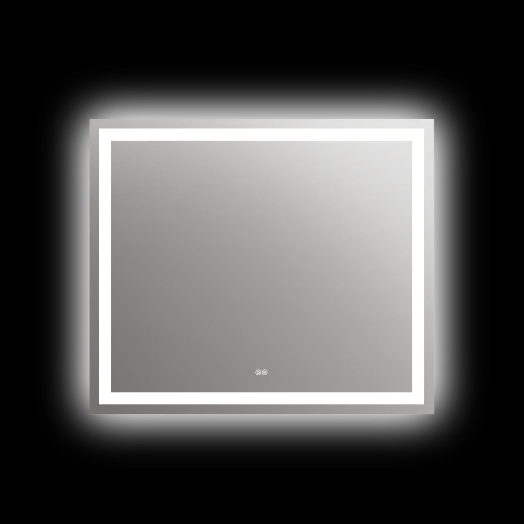 Square Mirror with LED Light and Dimmable Touch Button, Clear