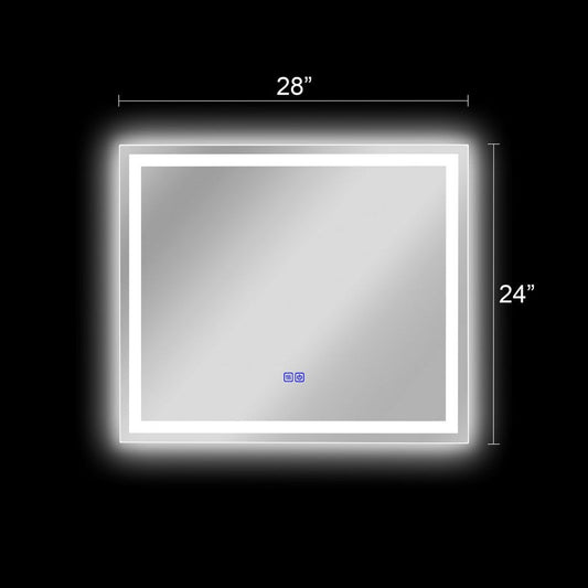 Luminosity Back Lit Rectangular Touchscreen Led Mirror 3 Color Temperatures 3000K-6000K 28" Wide