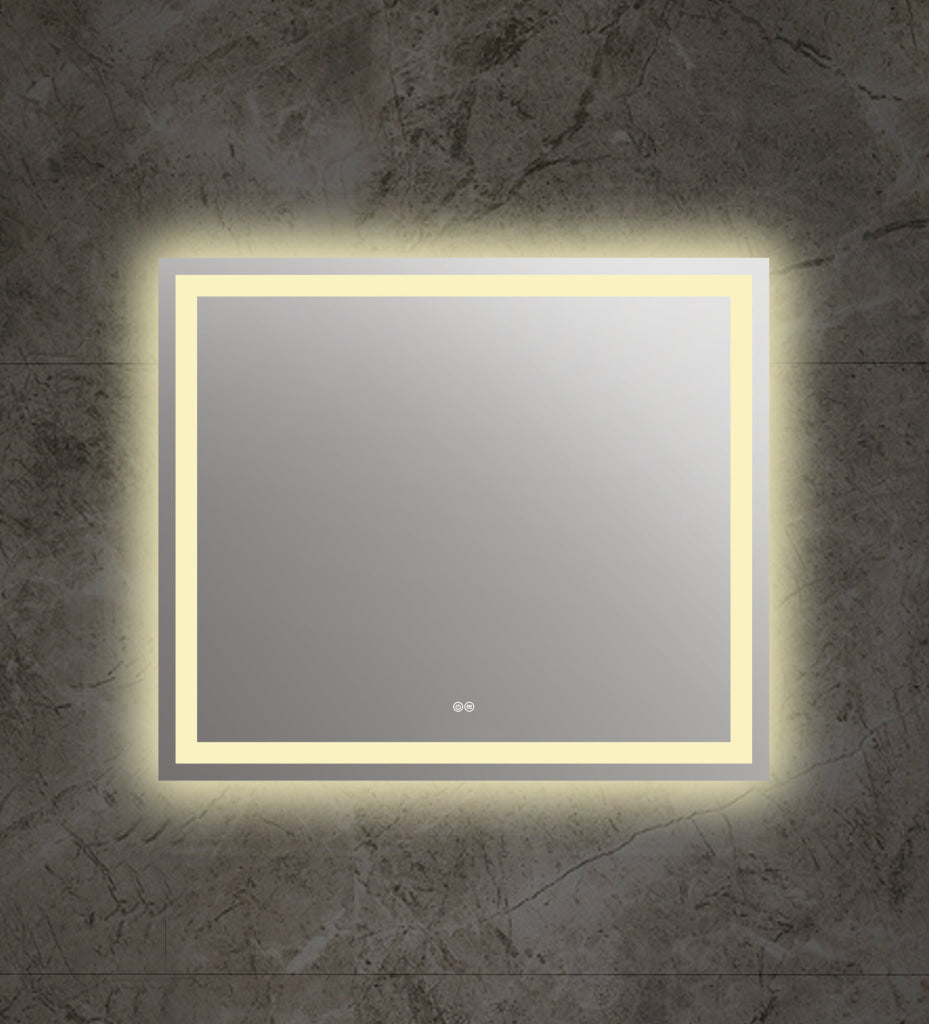 Square Mirror with Warm White LED Light and Dimmable Touch Button, Clear