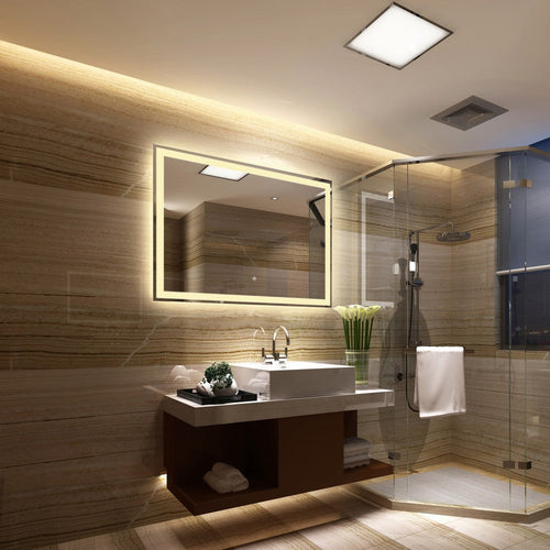 Rectangle Mirror with Warm White LED Light and Dimmable Touch Button, Clear