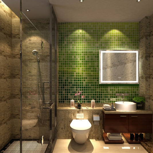 Rectangle Mirror with White LED Light and Dimmable Touch Button, Clear