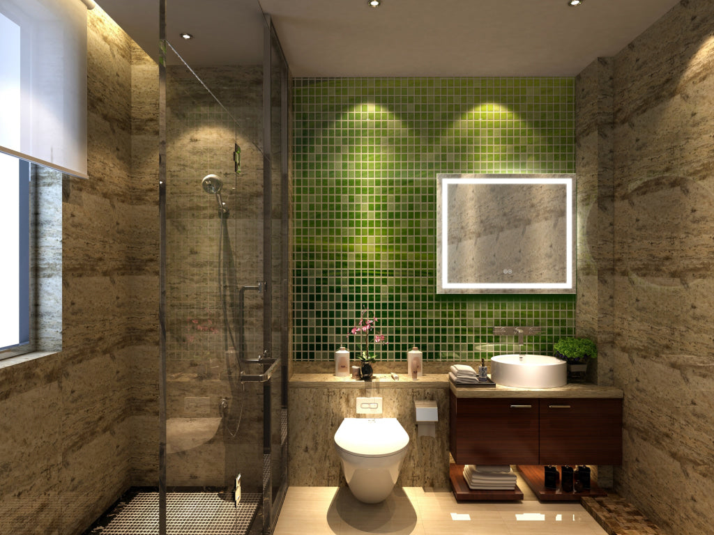 Rectangle Mirror with White LED Light and Dimmable Touch Button, Clear