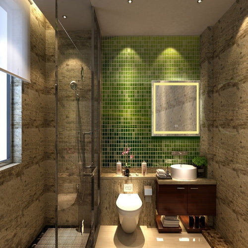 Rectangle Glass Wall Mirror with Warm White LED Light, Clear