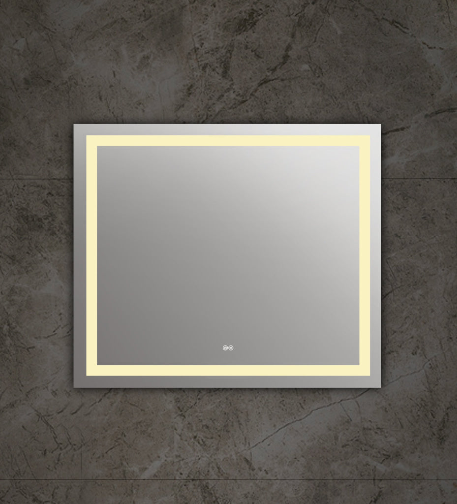 Rectangle Glass Wall Mirror with Warm White LED Light, Clear
