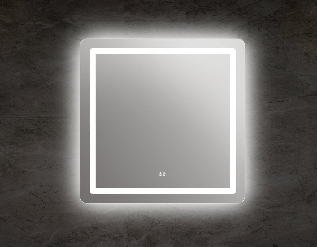 Square Mirror with LED Light and Curved Edges, Clear