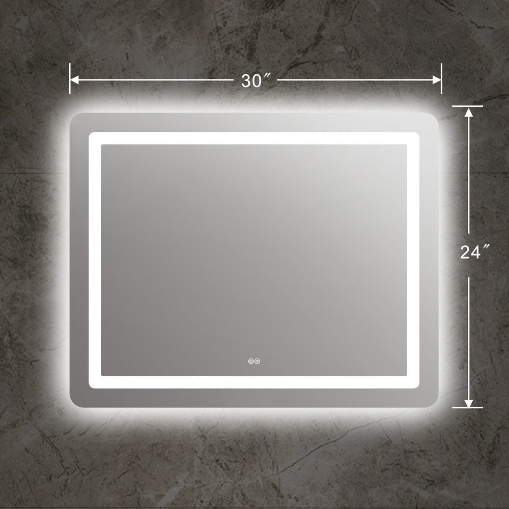 Rectangle Glass Mirror with Round Corners and White LED Light Clear CHL-CH9M002BD30-LRT