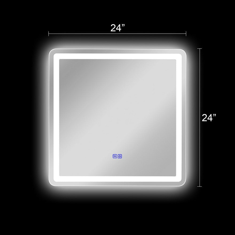Luminosity Back Lit Square Touchscreen Led Mirror 3 Color Temperatures 3000K-6000K 24" Wide