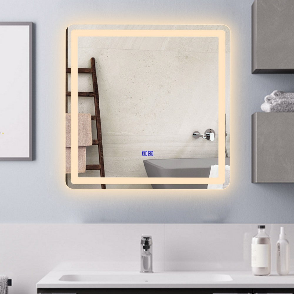 Luminosity Back Lit Square Touchscreen Led Mirror 3 Color Temperatures 3000K-6000K 28’’ Wide CHL-CH9M002BL28-SQR