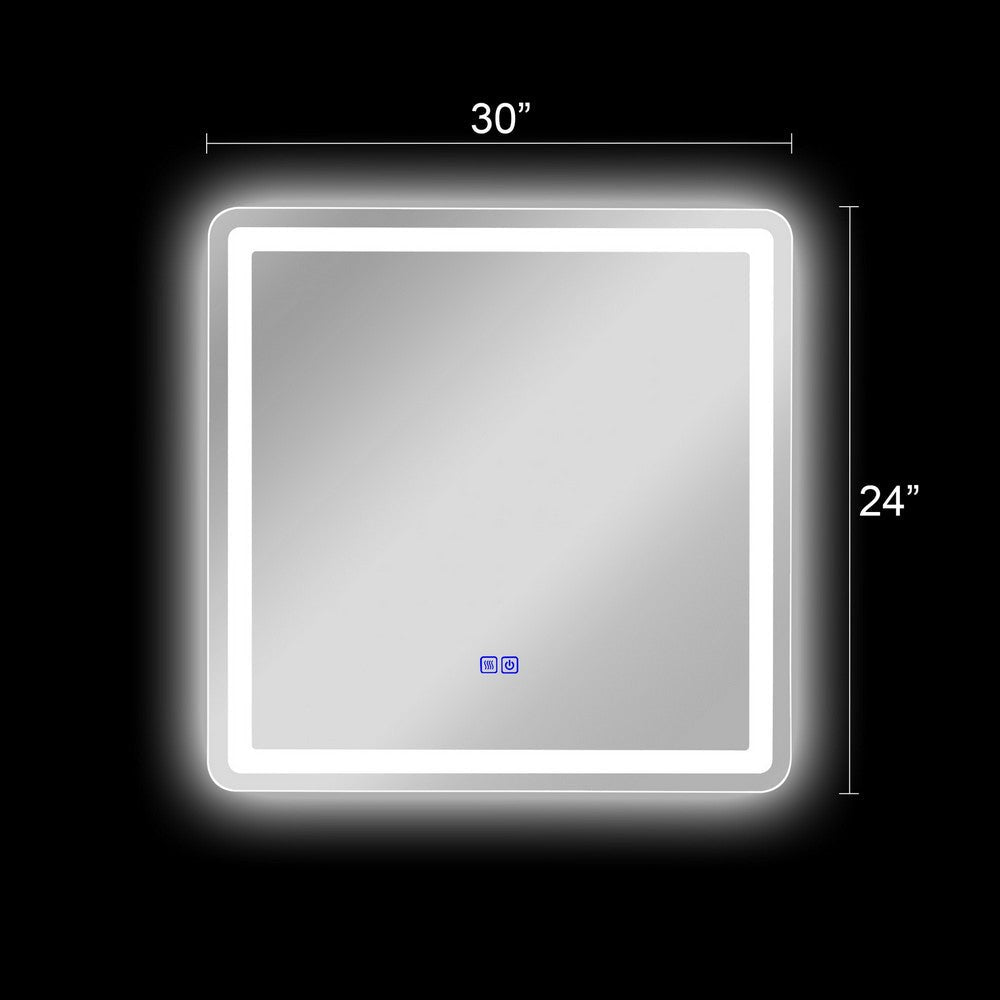 Luminosity Back Lit Rectangular Touchscreen Led Mirror 3 Color Temperatures 3000K-6000K 30" Wide