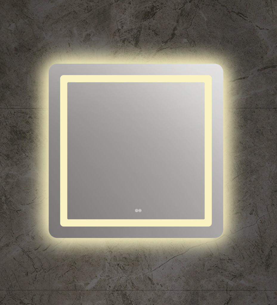 Square Mirror with Curved Edges and Dimmable Touch Button, Clear
