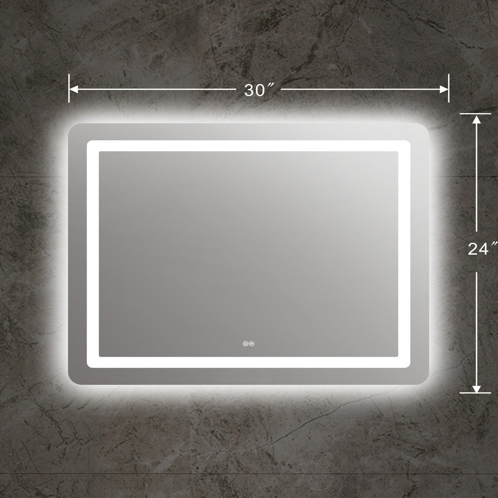 Square Glass Mirror with LED Light and Dimmable Touch Button Clear CHL-CH9M002BW30-LRT