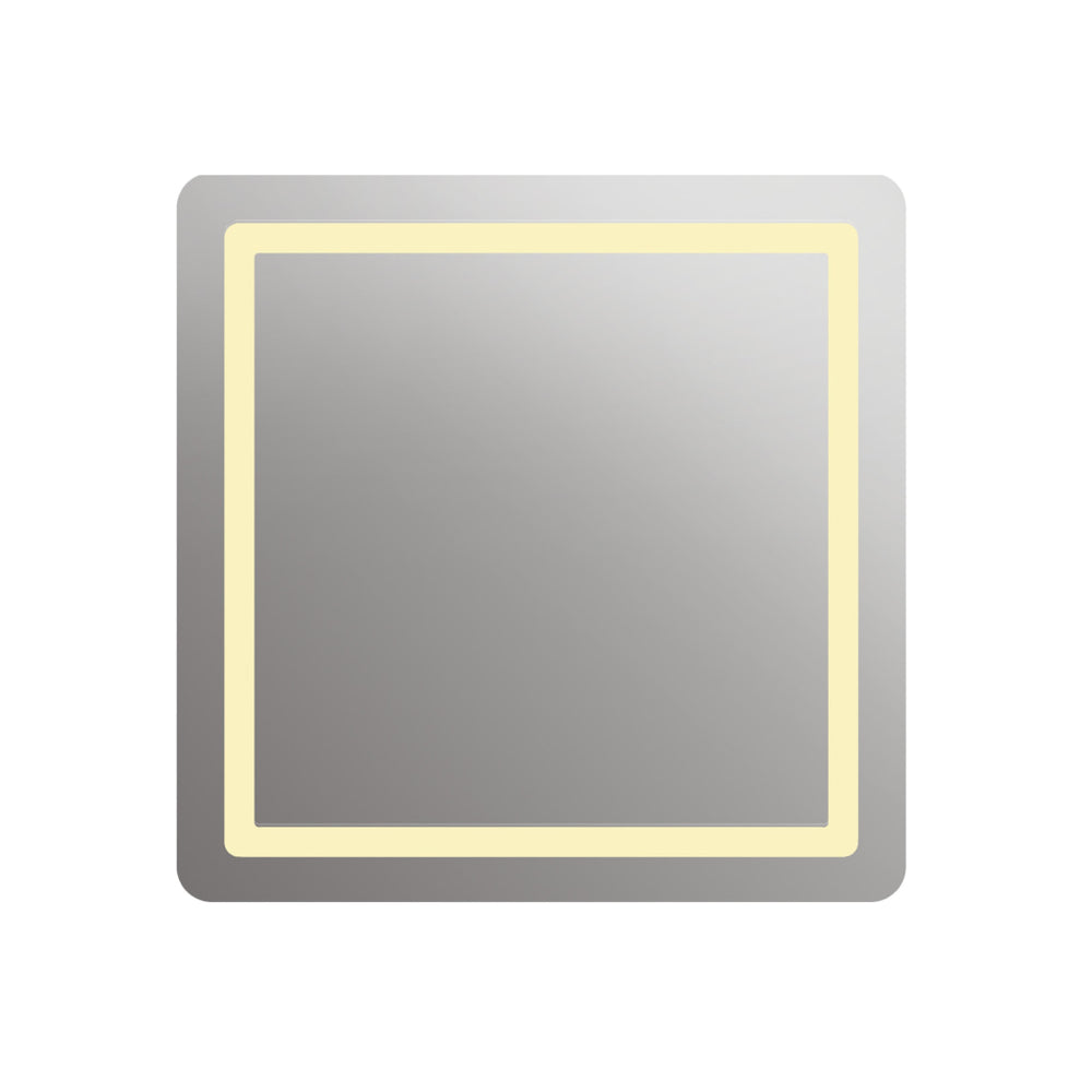 Square Glass Mirror with LED Light and Dimmable Touch Button, Clear