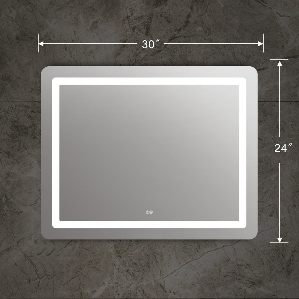 Rectangle Glass Mirror with Curved Corners and White LED Light Clear CHL-CH9M002ED30-LRT
