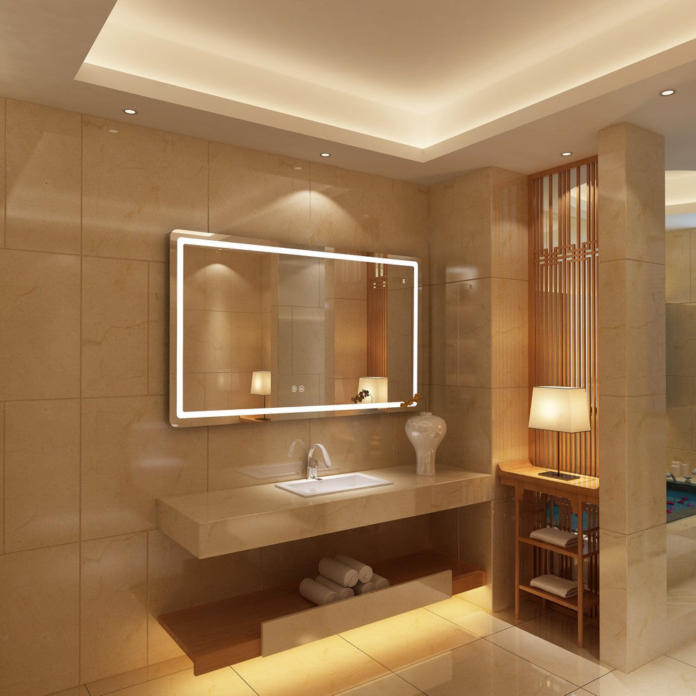 Rectangle Glass Mirror with Curved Corners and White LED Light Clear CHL-CH9M002ED30-LRT