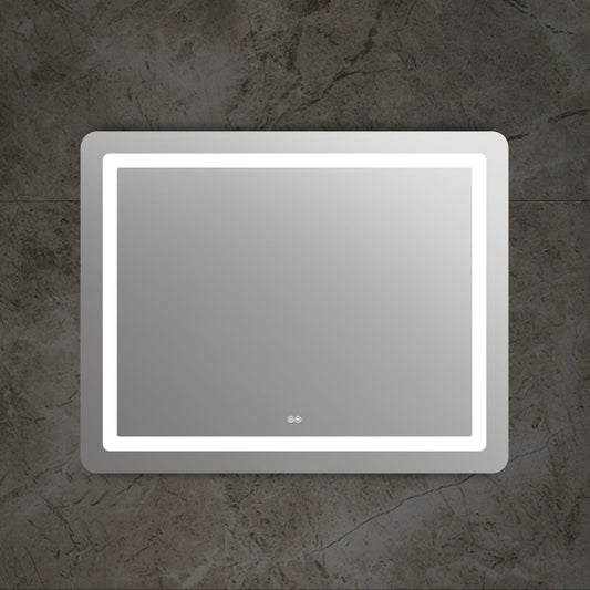 Rectangle Glass Mirror with Curved Corners and White LED Light, Clear