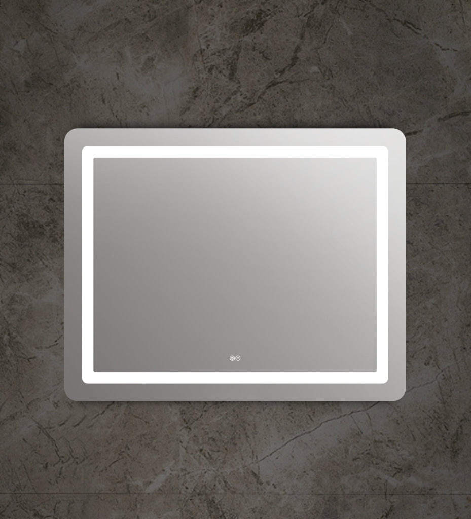 Rectangle Glass Mirror with Curved Corners and White LED Light, Clear