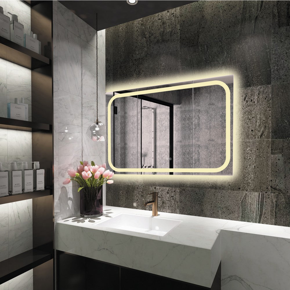 Rectangle Glass Mirror with Warm White LED Light, Clear