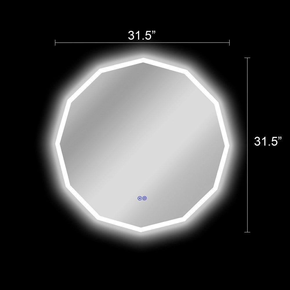 Luminosity Back Lit Dodecagon Touchscreen Led Mirror 3 Color Temperatures 3000K-6000K 32’’ Wide CHL-CH9M013BL32-RND