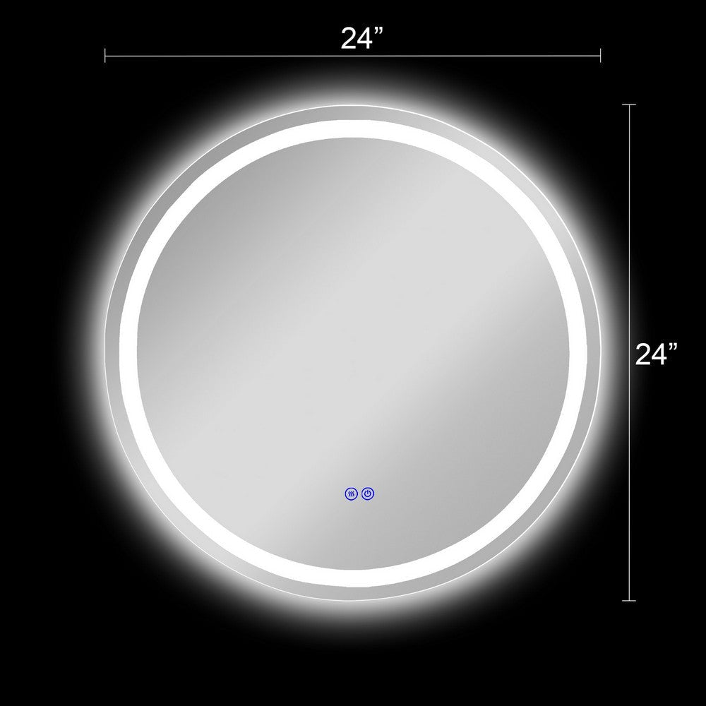 Luminosity Back Lit Round Touchscreen Led Mirror 3 Color Temperatures 3000K-6000K 24" Wide