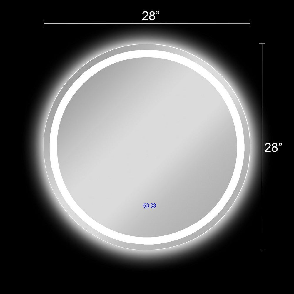 Luminosity Back Lit Round Touchscreen Led Mirror 3 Color Temperatures 3000K-6000K 28" Wide