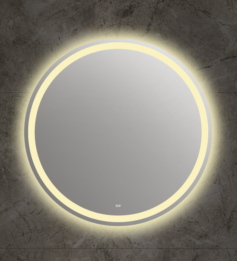 Round Glass Mirror with Warm White LED Light, Clear