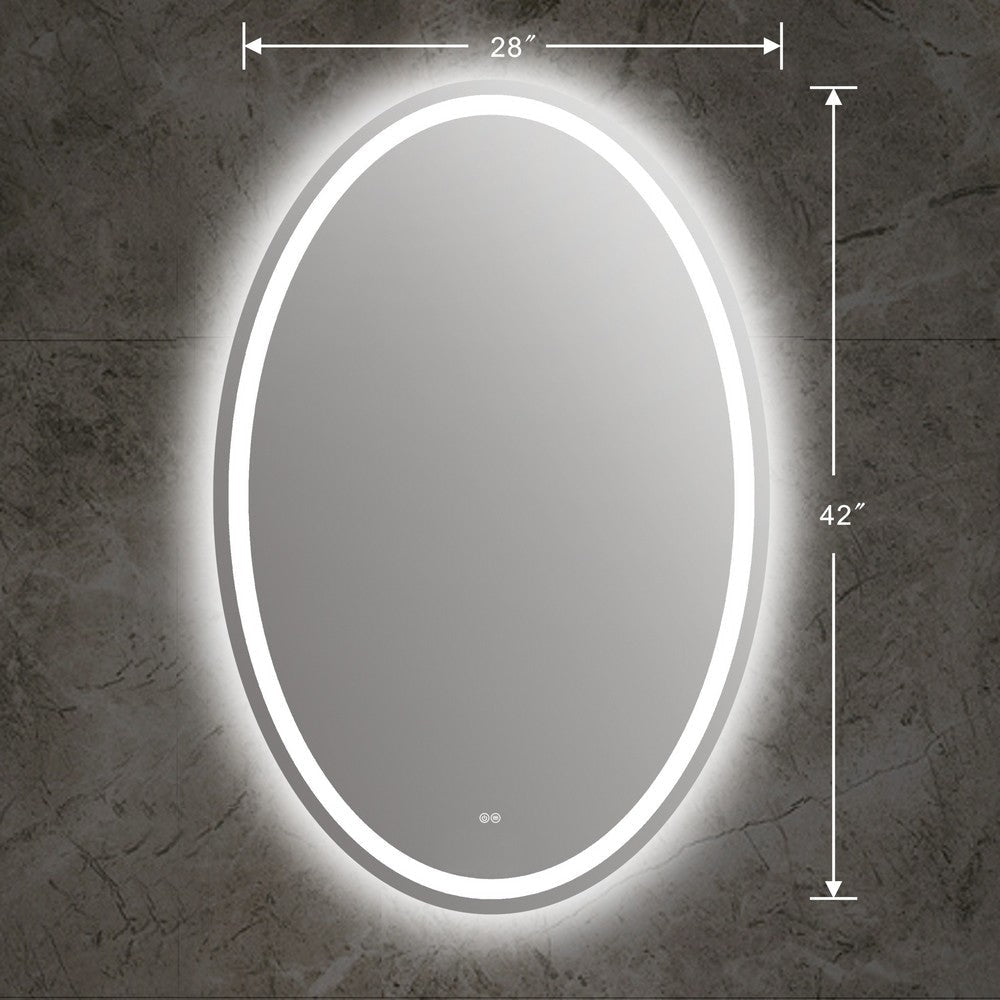 28 Inch Oval Shape Mirror with Backlit LED Strip Silver CHL-CH9M052BD42-LOV