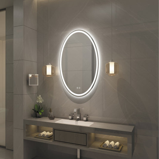 28 Inch Oval Shape Mirror with Backlit LED Strip, Silver