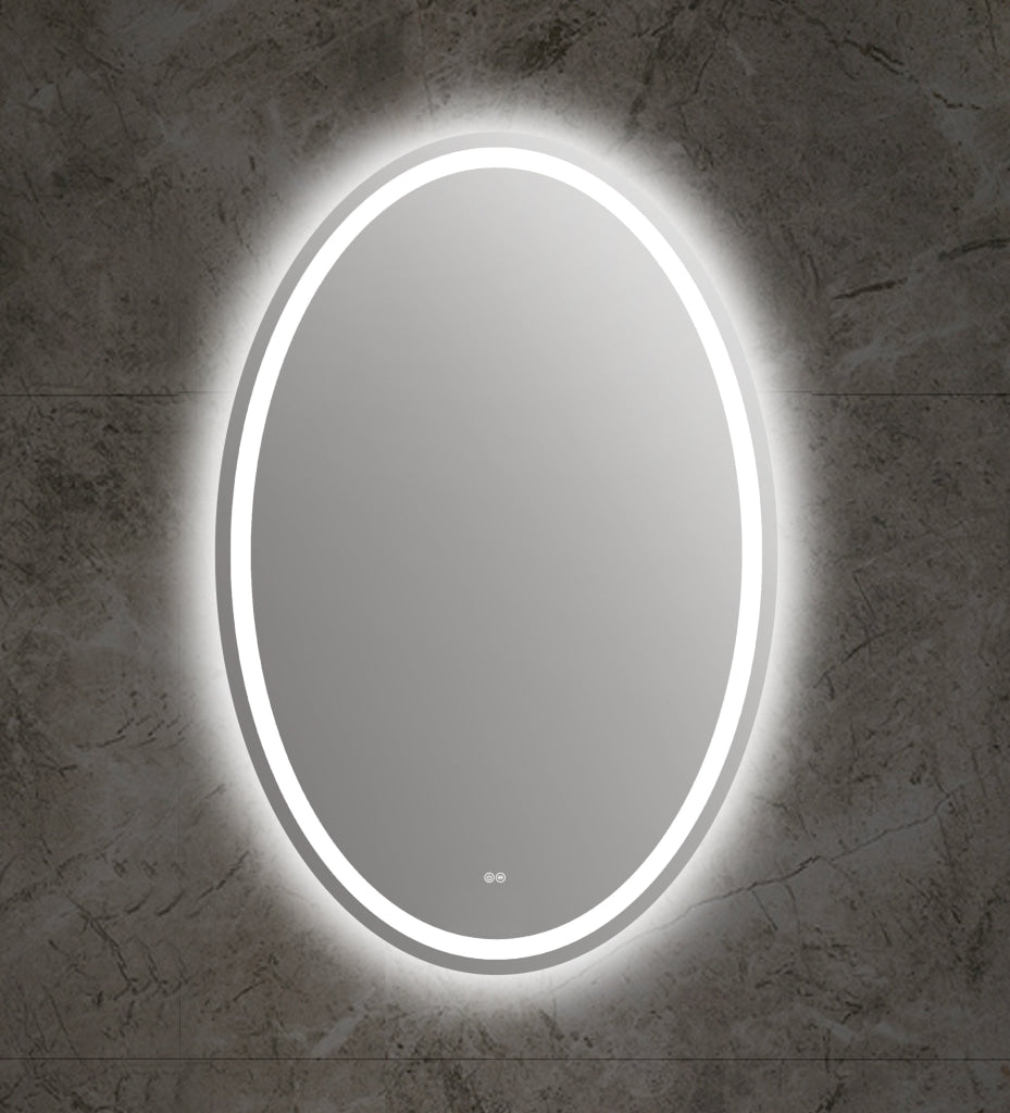 28 Inch Oval Shape Mirror with Backlit LED Strip, Silver