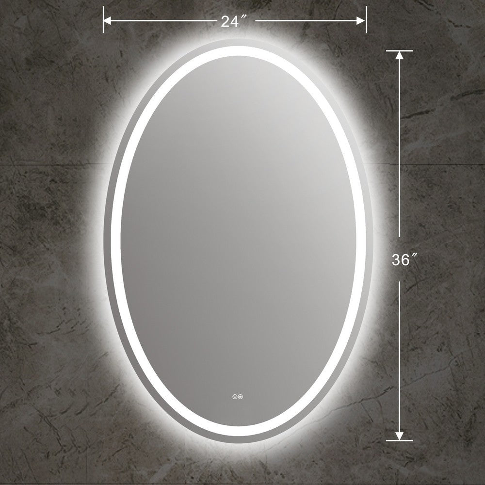 24 Inch Oval Shape Mirror with Backlit LED Strip Silver CHL-CH9M052BW36-LOV
