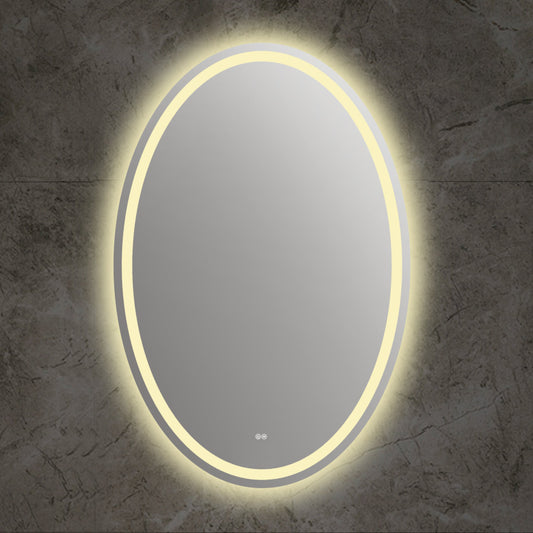 28 Inch Oval Shape Mirror with 4000K LED Strip, Silver