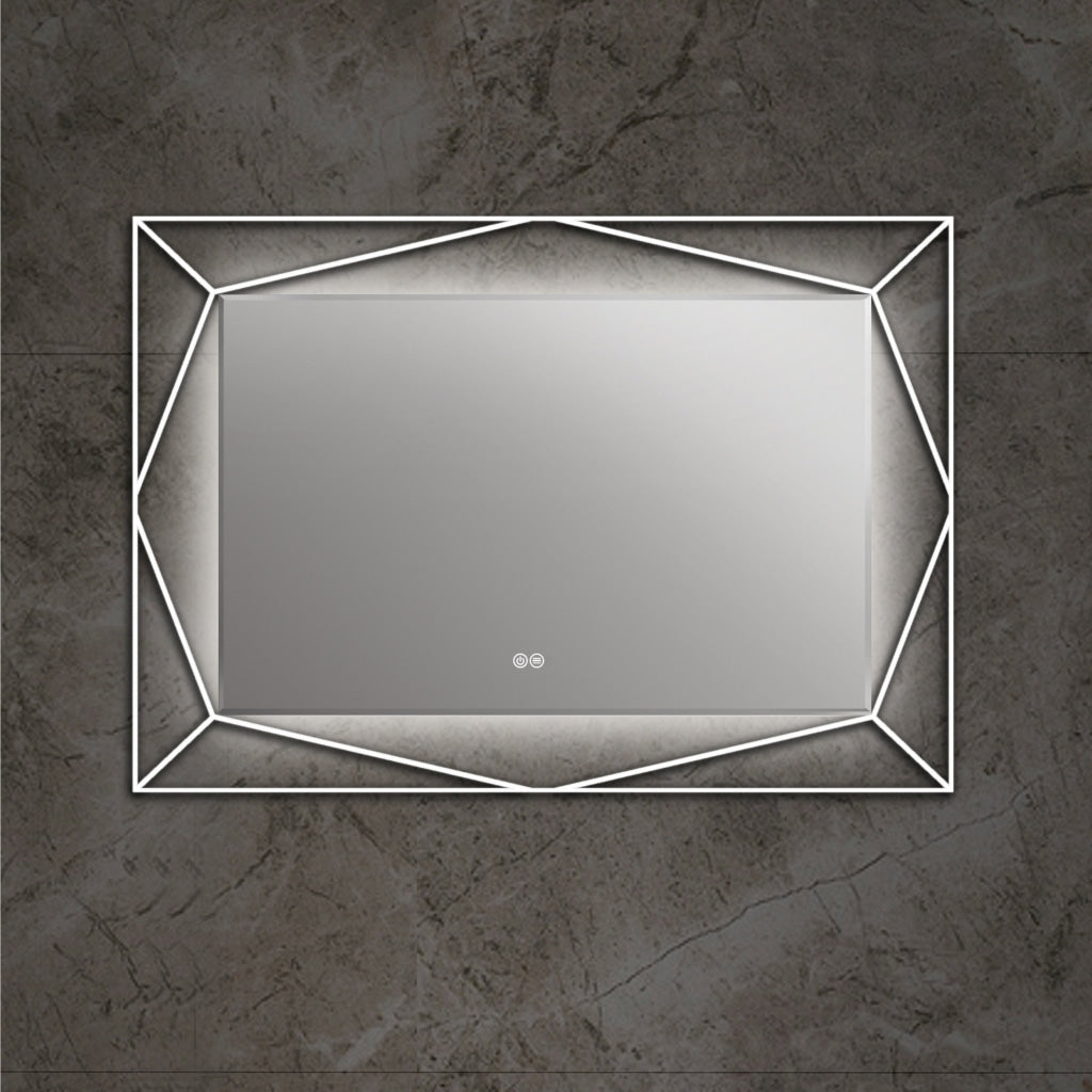 39 Inch Rectangular Mirror with Backlit LED Strip, Silver