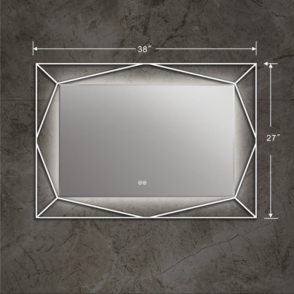 39 Inch Rectangular Mirror with Backlit LED Strip Silver CHL-CH9M054BD39-LRT