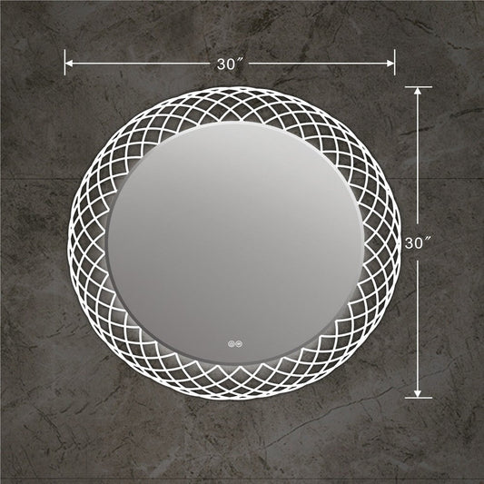 30 Inch Round Mirror with Backlit LED Strip, Silver