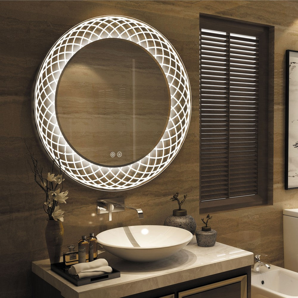 30 Inch Round Mirror with Backlit LED Strip Silver CHL-CH9M057BD30-LRD